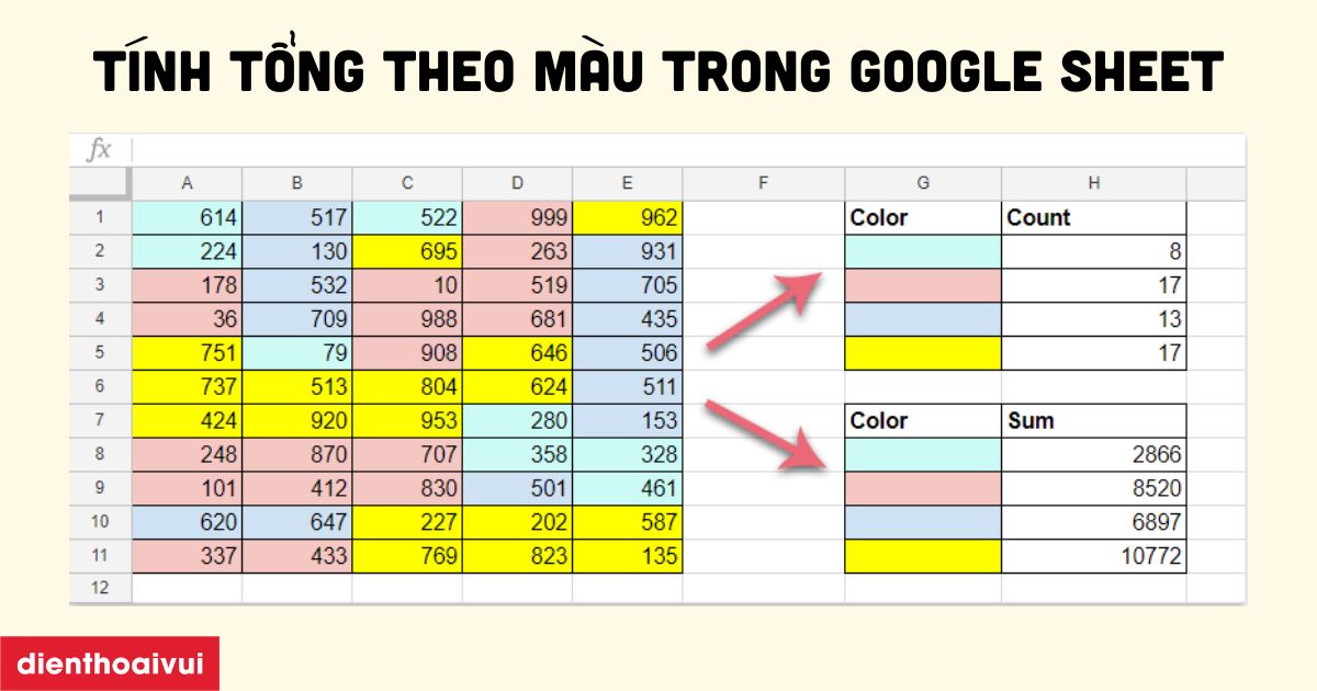 Tính tổng theo màu trong Google Sheet đơn giản 2025
